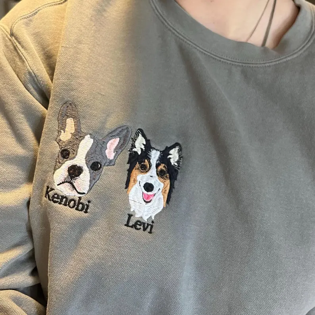 Custom Minimalist Pet Face Embroidered Sweatshirt