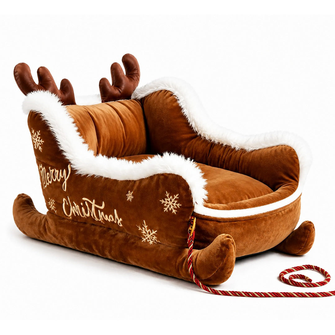 Santa Sleigh Pet Bed with Plush Fur Trim