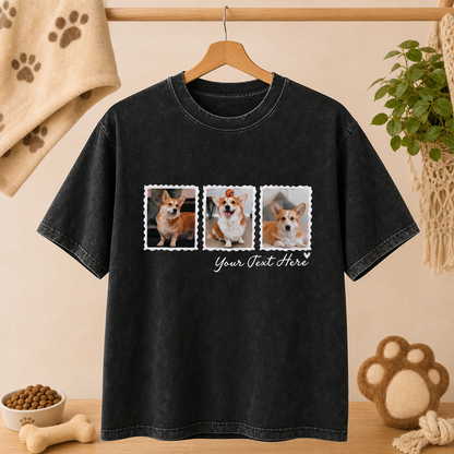 Custom Photo Stamp Pet Portrait Washed T-Shirt
