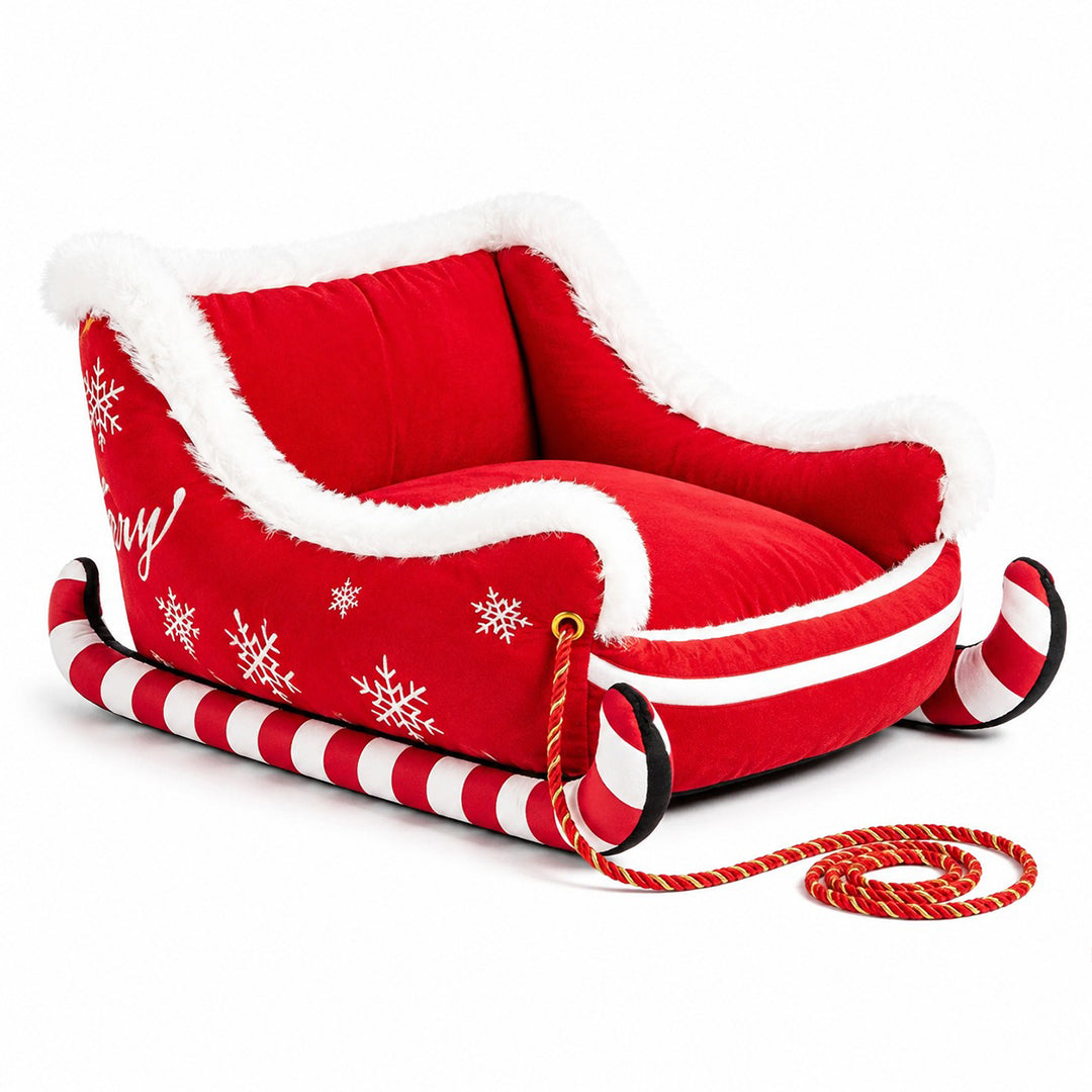 Santa Sleigh Pet Bed with Plush Fur Trim