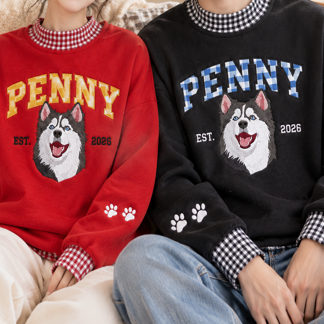 Custom Gingham Letter Mom Pet Portrait Mock Neck Sweatshirt