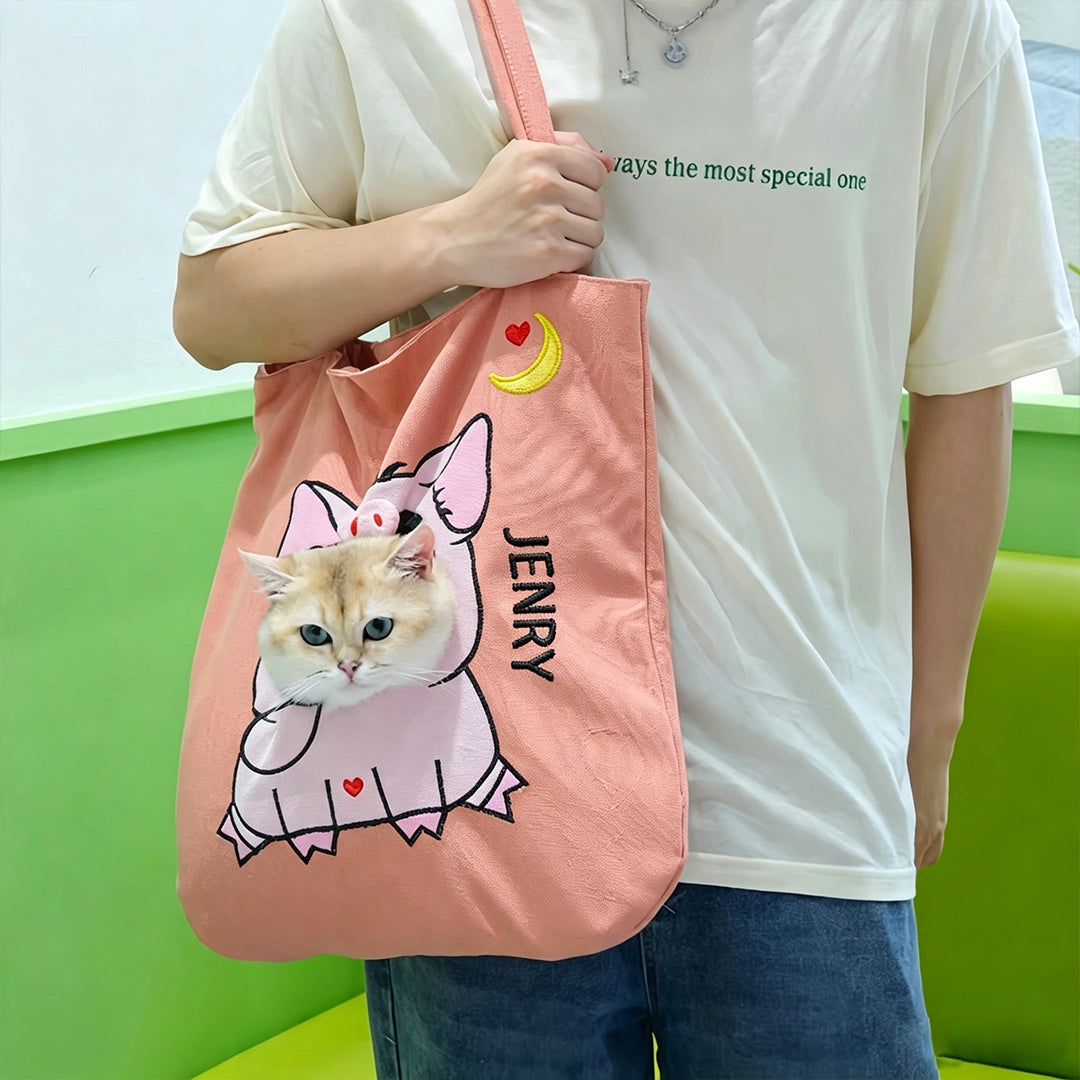 Personalized Embroidered Name Cute Cartoon Pet Tote Bag
