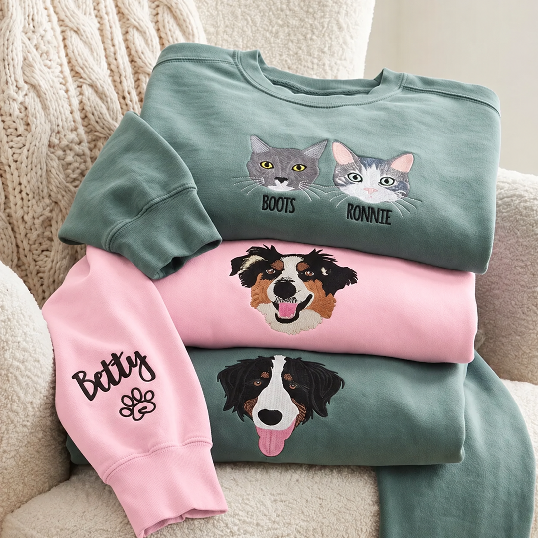 Custom Minimalist Pet Face Embroidered Sweatshirt