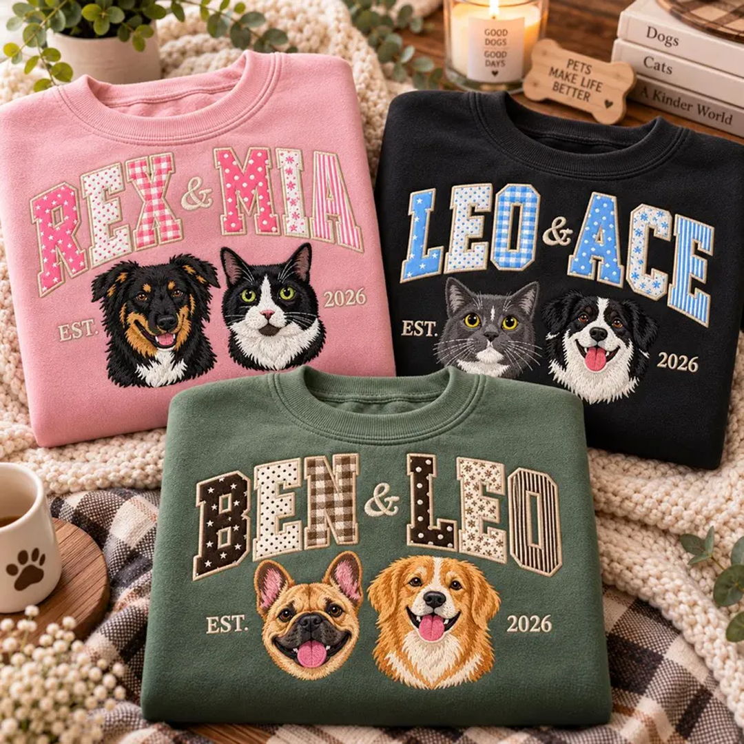 Custom Two-Pet Portrait Name Sweatshirt