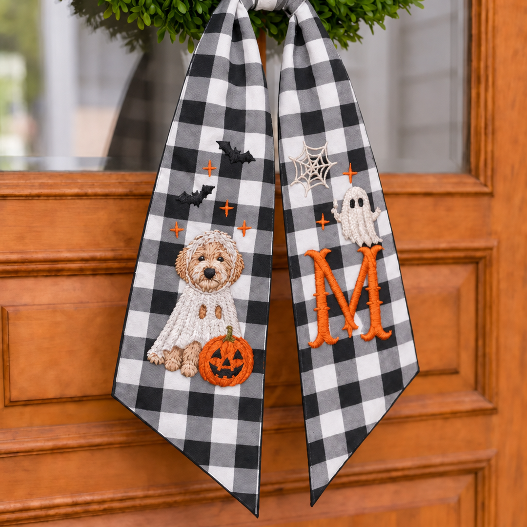 Personalized Halloween Wreath Sash-Pet Portrait And Name