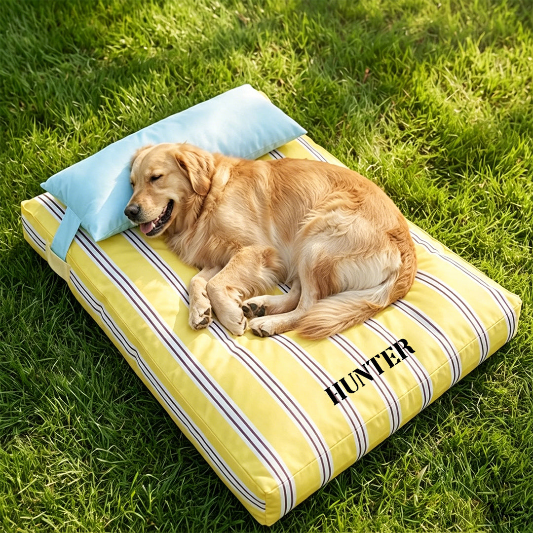 Personalized Waterproof Striped Pet Bed with Pillow