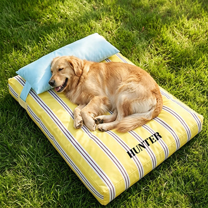 Personalized Waterproof Striped Pet Bed with Pillow