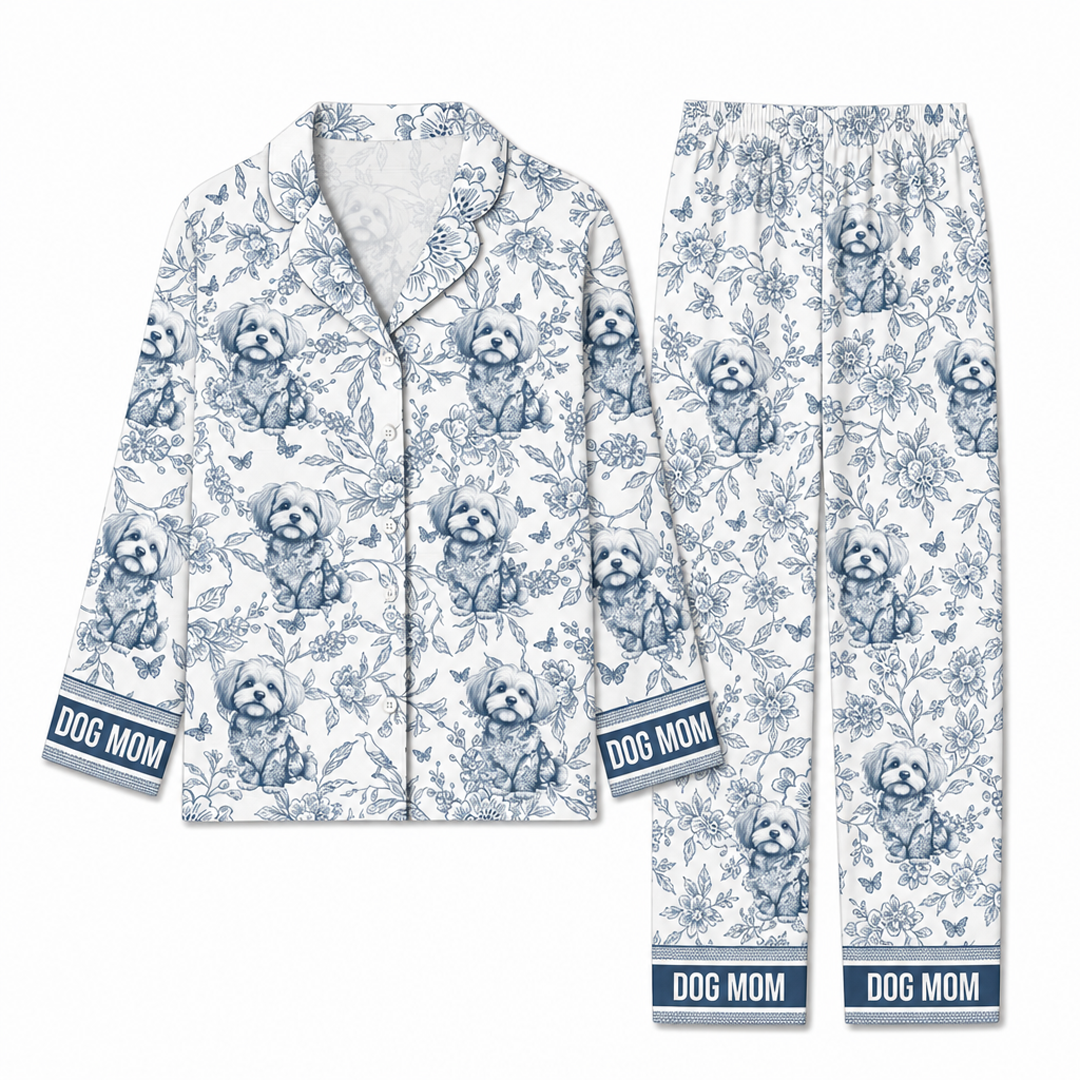 Personalized Dog Mom Toile Pajama Set