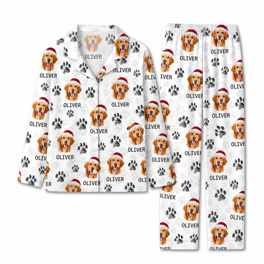 Custom Paw Pet Portrait Pajama Set with Name