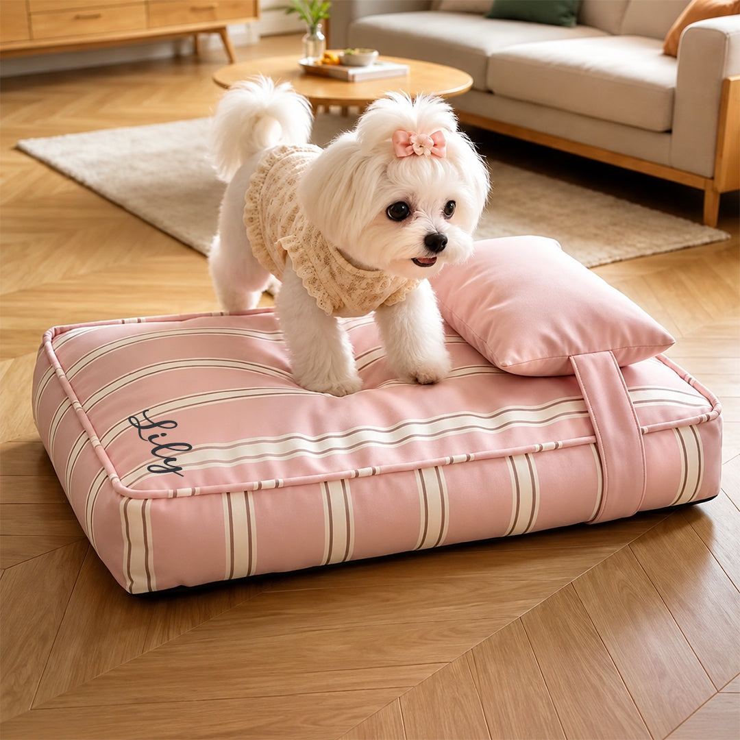 Personalized Striped Pet Bed with Pillow