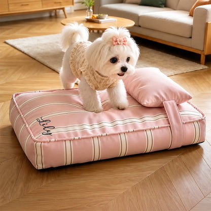 Personalized Striped Pet Bed with Pillow