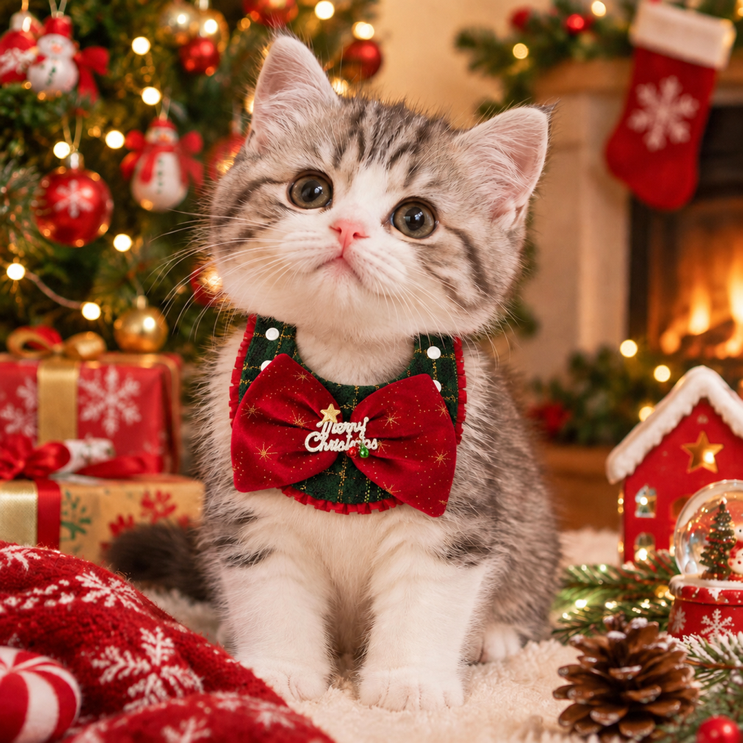 Christmas Plaid Velvet Bow Pet Bandana