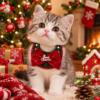 Christmas Plaid Velvet Bow Pet Bandana
