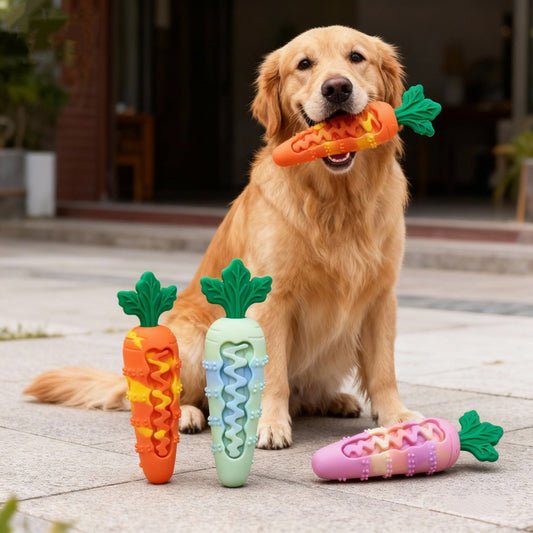 Silicone Carrot Dog Toy for Chewing, Teething, and Self-Amusement
