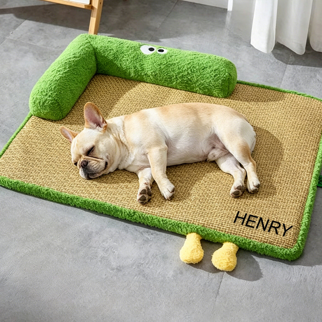 Custom Name Cartoon Monster Summer Rattan Dog Bed