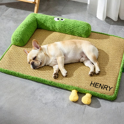 Custom Name Cartoon Monster Summer Rattan Dog Bed