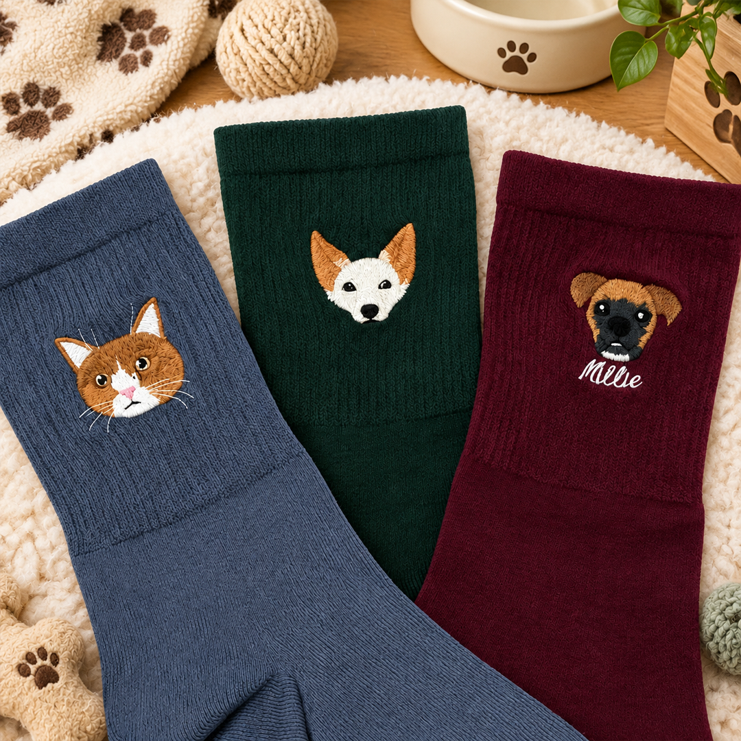 Custom Realistic Pet Portrait Socks with Name