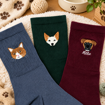 Custom Realistic Pet Portrait Socks with Name
