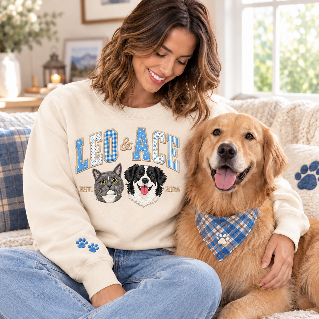 Custom Two-Pet Portrait Name Sweatshirt