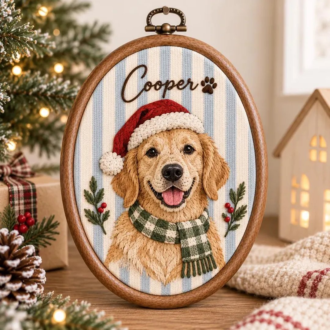 Custom Santa Hat & Scarf Pet Portrait Ornament