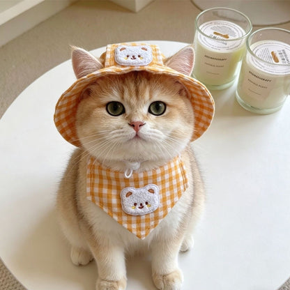 Puptailor Cute Bear Gingham Pet Hat And Bandana Set For Cats Small Dogs