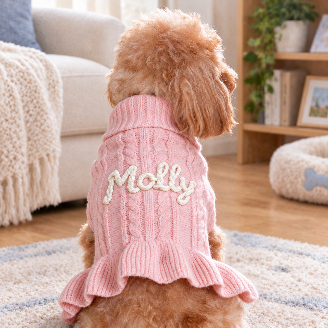 Personalized Ruffle Cable Knit Pet Sweater Dress
