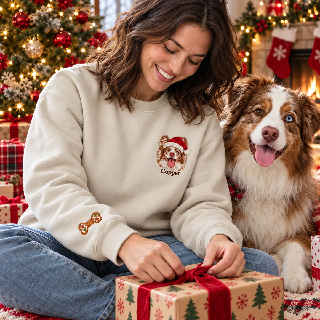 Custom Santa Hat Pet Portrait Christmas Sweatshirt