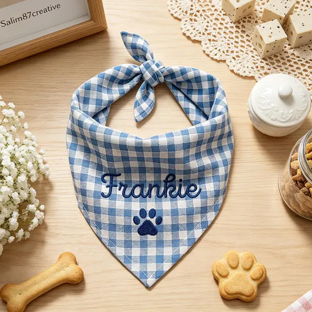 Personalized Embroidered Gingham Pet Bandana
