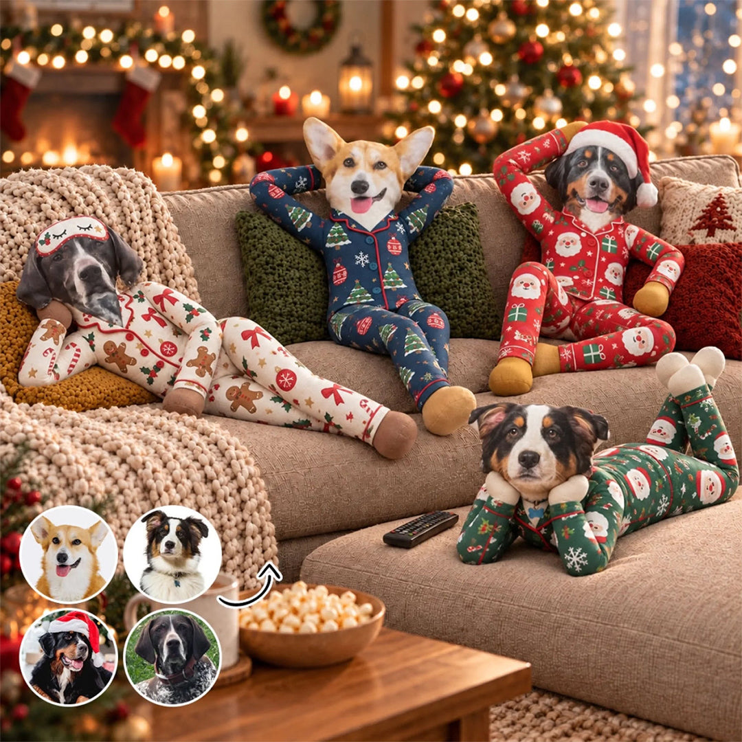Personalized Christmas pajamas Poseable Plush Doll with Funny Pet Photos