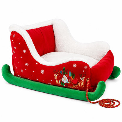 Red Sleigh Pet Bed with Sherpa Lining