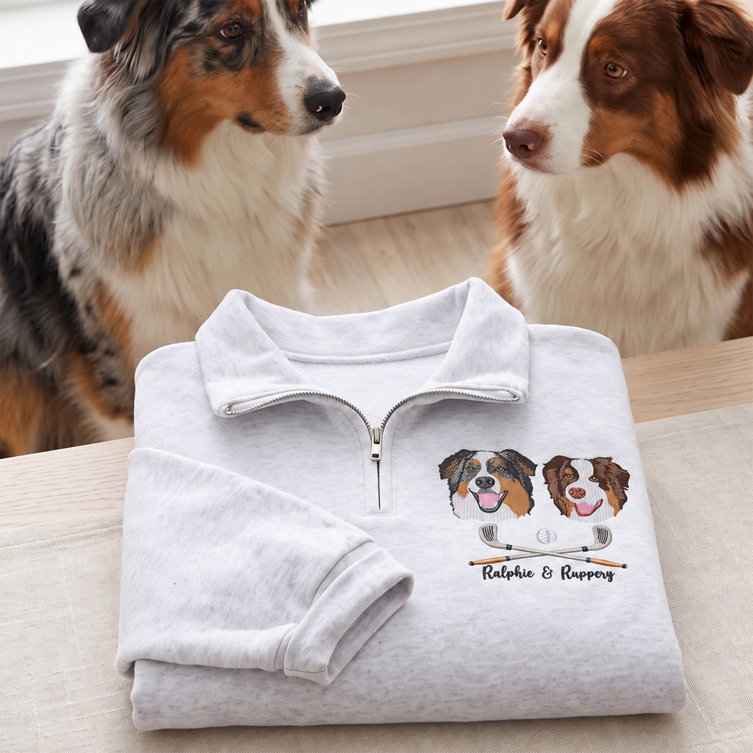 Custom Golf Pet Portrait Quarter Zip Sweatshirt