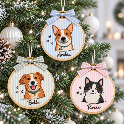 Custom Striped Hoop Pet Portrait Ornament