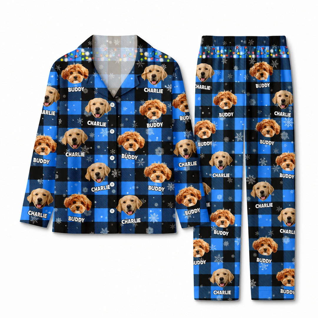 Custom Pet Portrait Christmas Pajama Set with Name