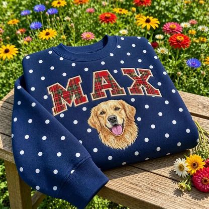 Custom Polka-Dot Plaid Varsity Pet Portrait Sweatshirt
