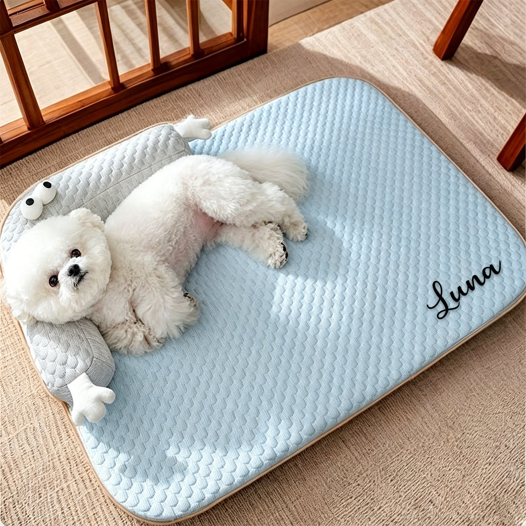 Personalized Summer Cooling Pet Bed with Neck Support Pillow