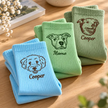 Custom Line-Art Pet Portrait Socks with Name