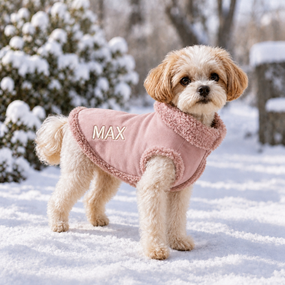 Personalized Sherpa Trim Suede Pet Vest with Leash Hole