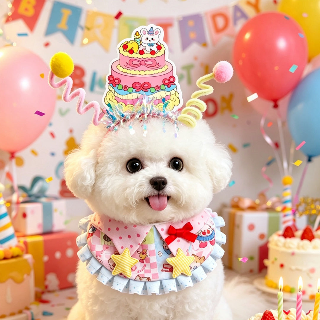 Birthday Cake Headband & Bandana Set for Pets