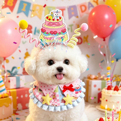 Birthday Cake Headband & Bandana Set for Pets