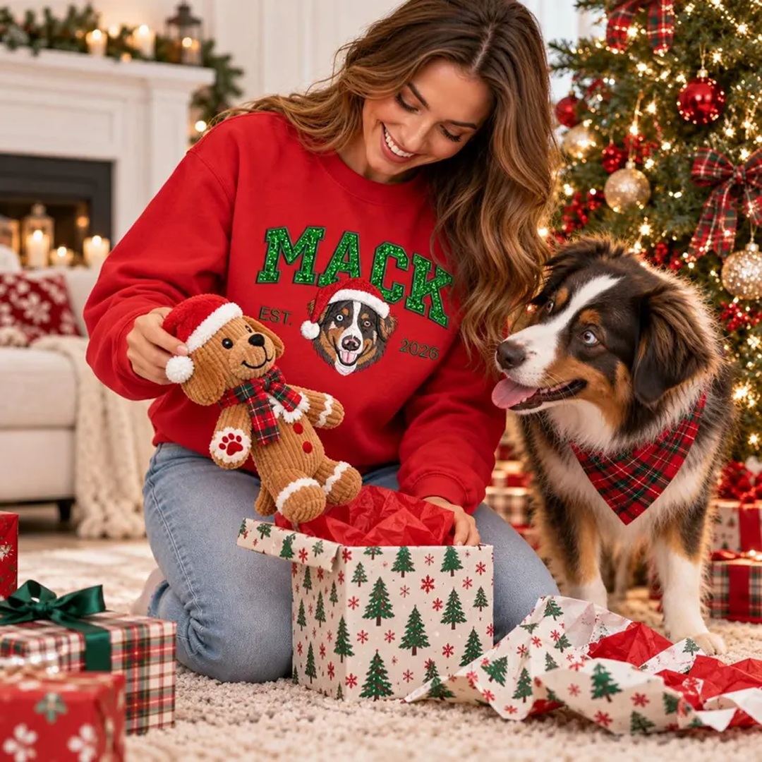 Custom Tinsel Name Pet Portrait Christmas Sweatshirt