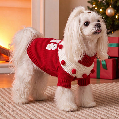Cute, Warm, Knitted Pet Sweater With A Fold-Over Collar And Bunny Embroidery