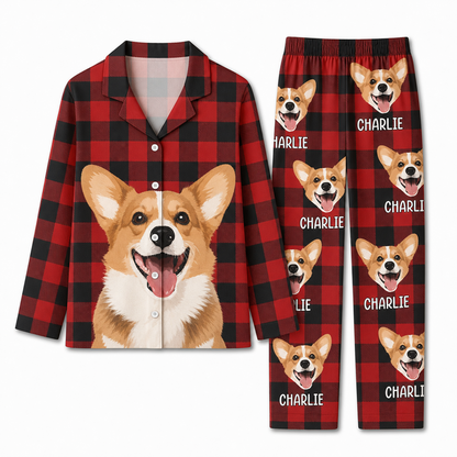Custom Buffalo Plaid Pet Portrait Pajamas with Name