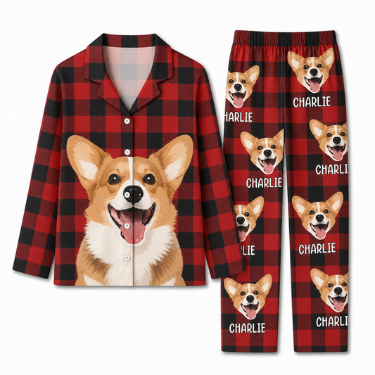 Custom Buffalo Plaid Pet Portrait Pajamas with Name