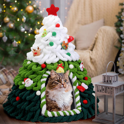 Snow-Capped Christmas Tree Cat Cave Bed