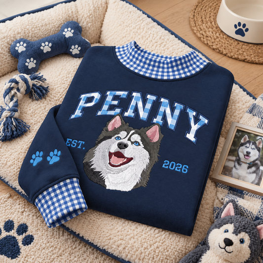 Custom Gingham Letter Mom Pet Portrait Mock Neck Sweatshirt