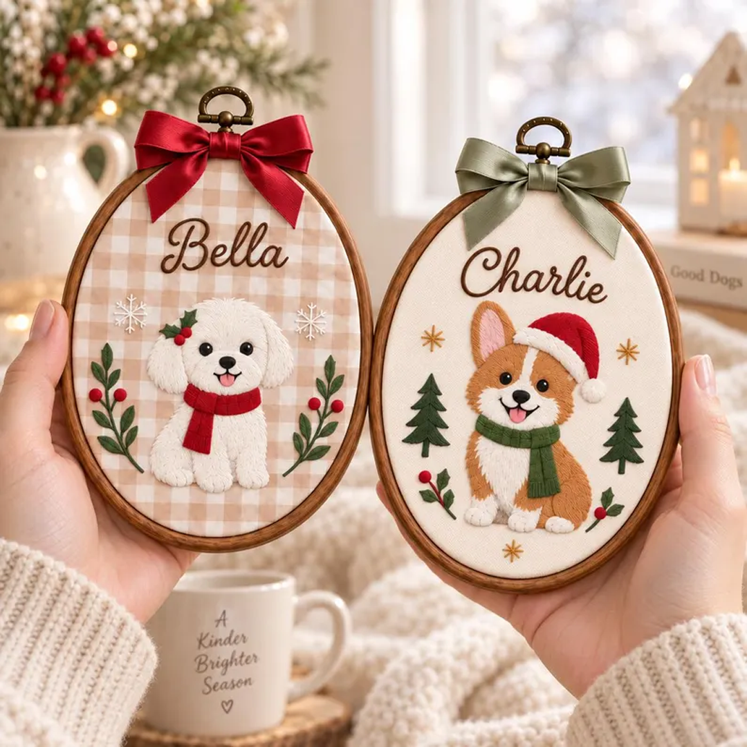 Custom Cartoon Pet Christmas Hoop Ornament