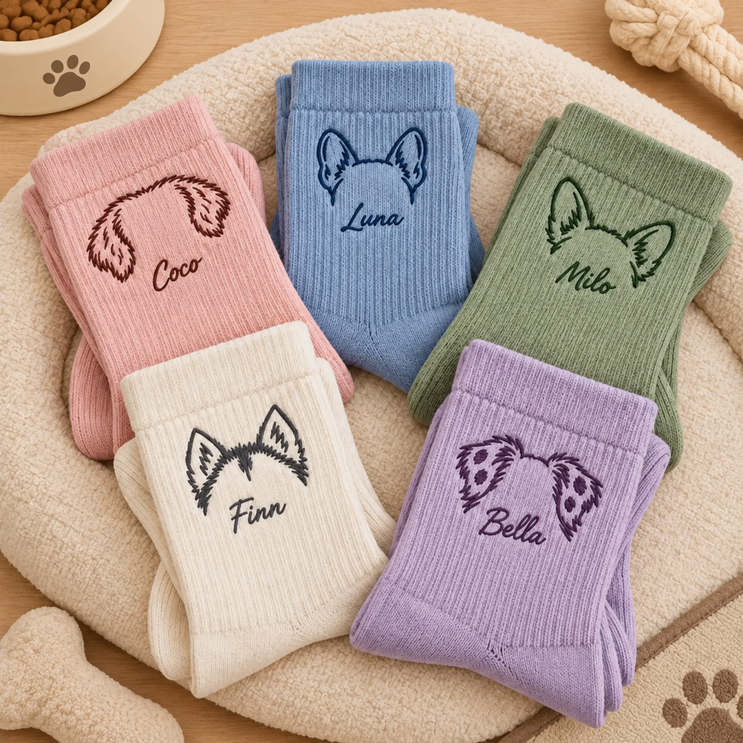 Personalized Dog Ear Embroidered Crew Socks