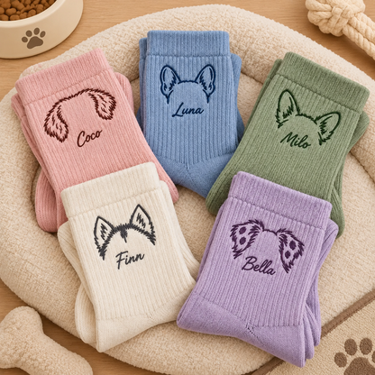 Personalized Dog Ear Embroidered Crew Socks