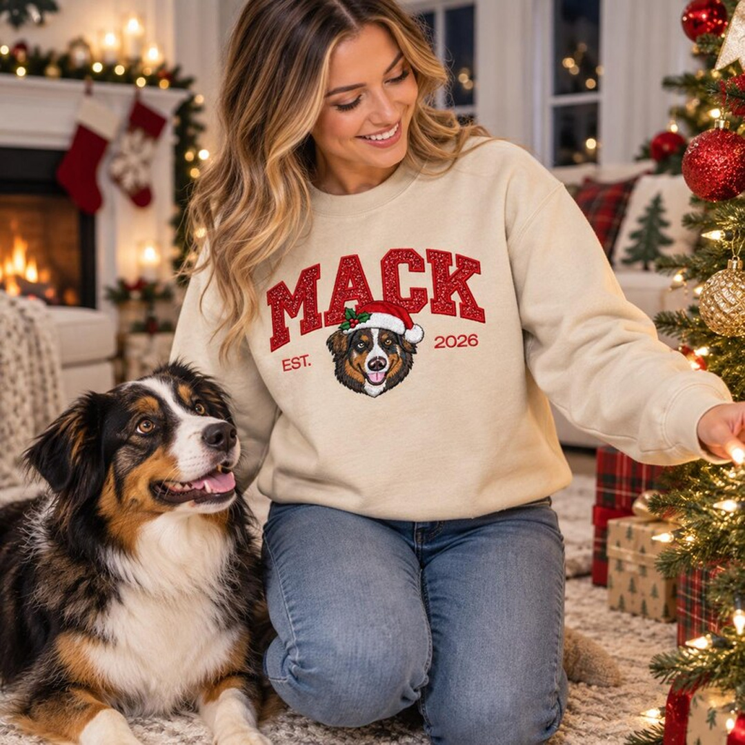 Custom Tinsel Name Pet Portrait Christmas Sweatshirt