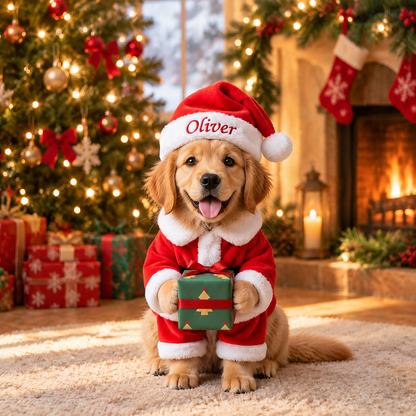 Personalized Santa Hugging Present Christmas Pet Costume Set